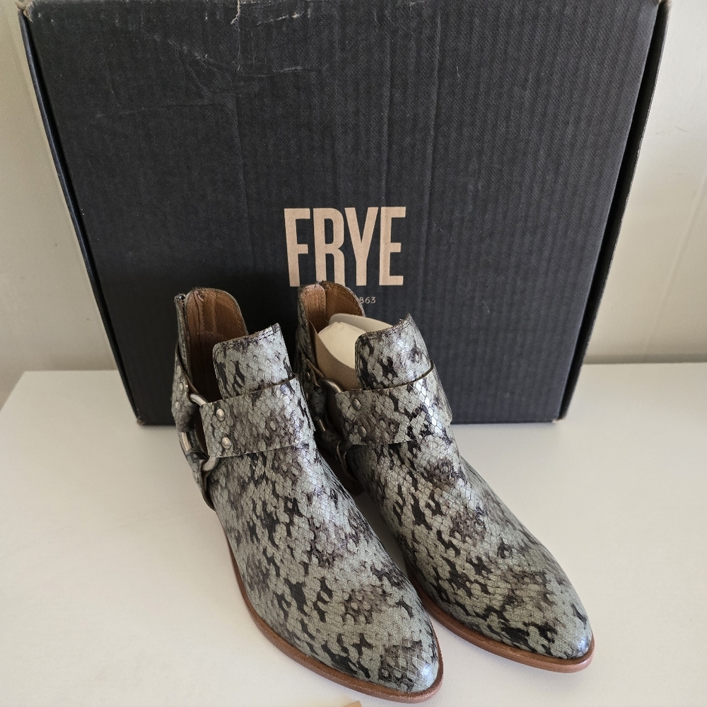 Frye Women's Gray Snakeskin Moto Boots
